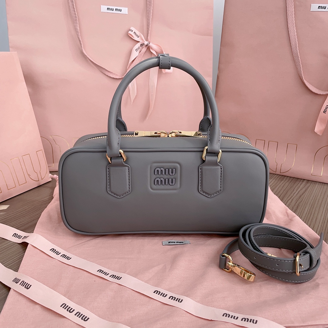 Miu Miu logo-embossed Leather Mini Bag | gray |