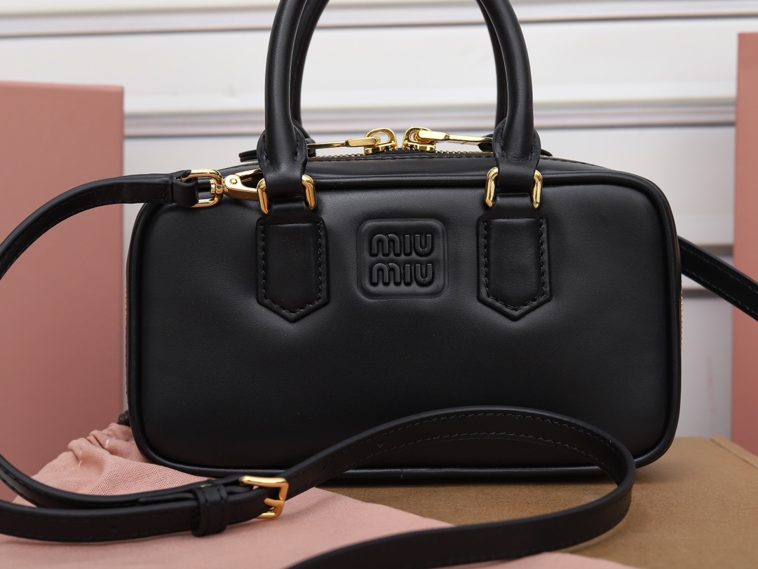 MIU MIU Calfskin Regular Arcadie Top Handle Bag Black