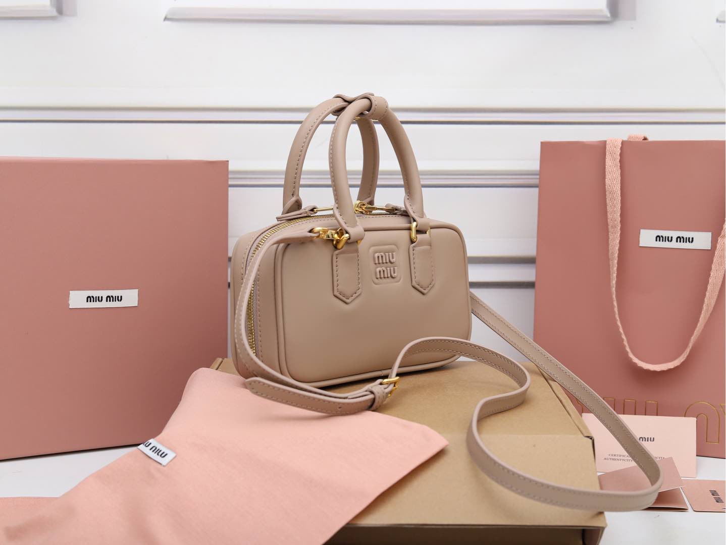Miu Miu Logo Plaque Mini Bag – Neutrals for Women