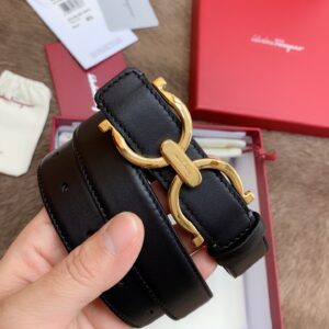 Salvatore Ferragamo Belt Mens Belt Black Gold Buckle Size 95/34-36W/ Bag Box