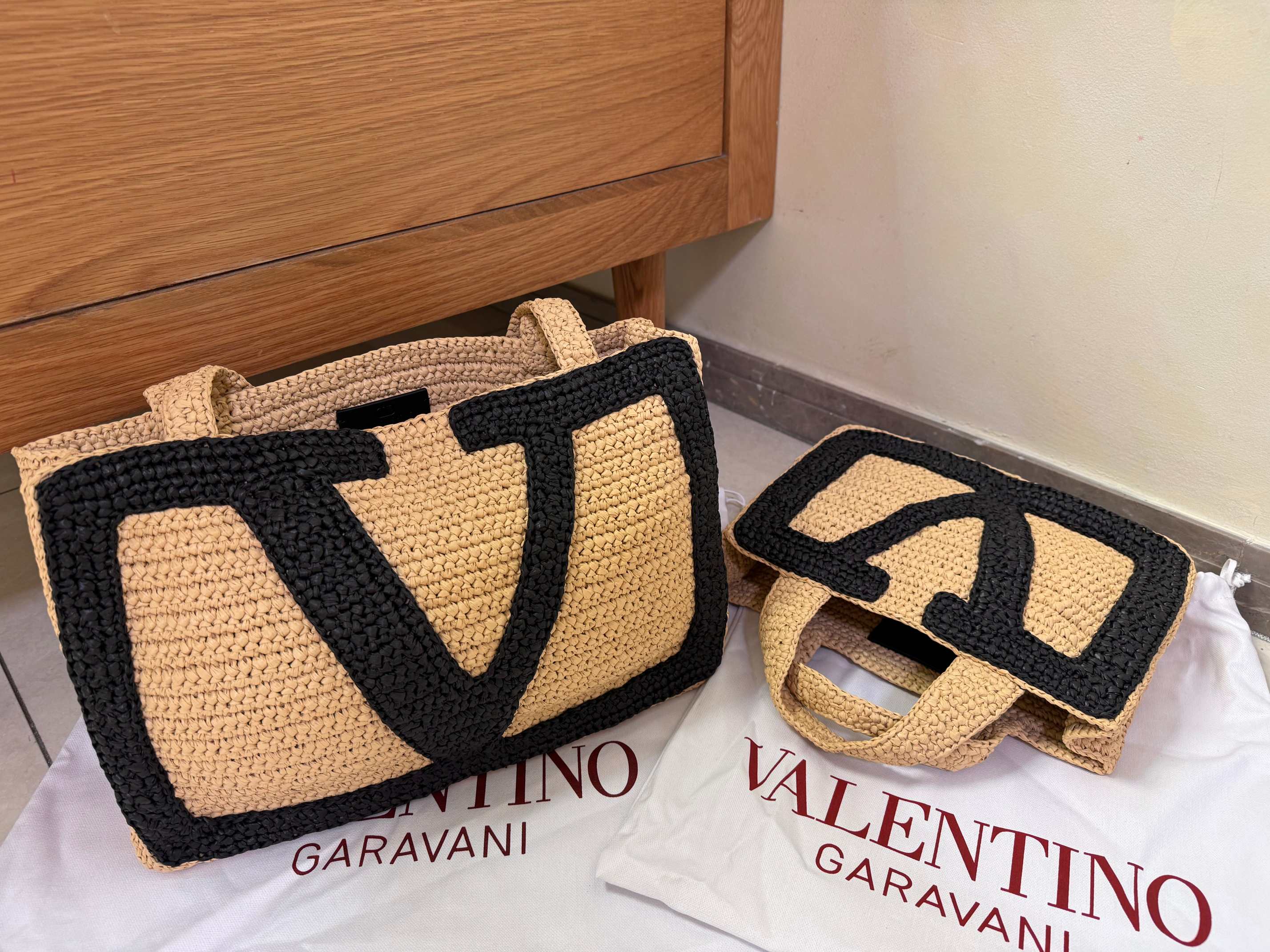 Valentino Garavani Floral Embroidered Raffia Medium Shopping Tote Bag | Neiman