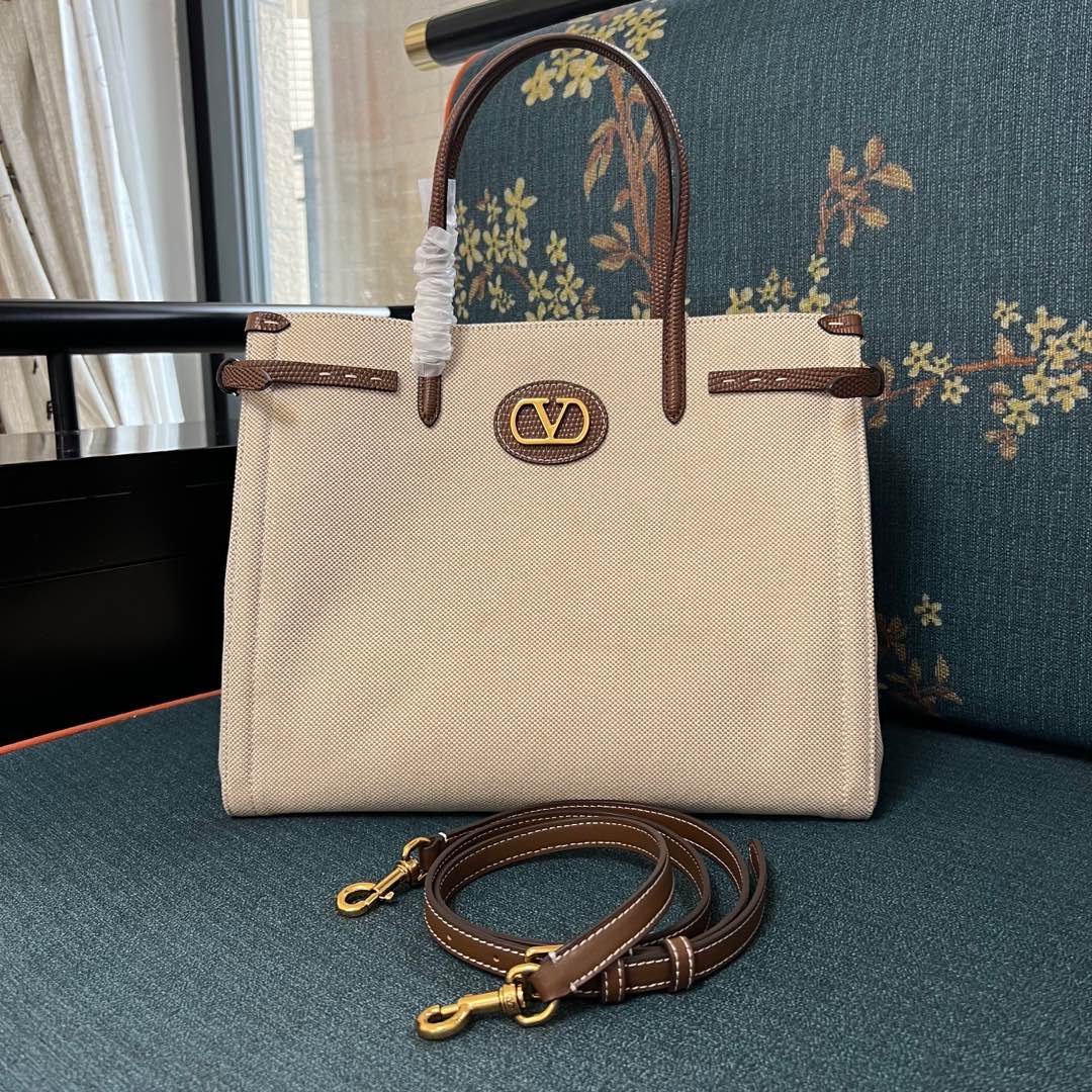 Valentino Garavani Antibes Medium Canvas Shopping Bag for Woman in Natural
