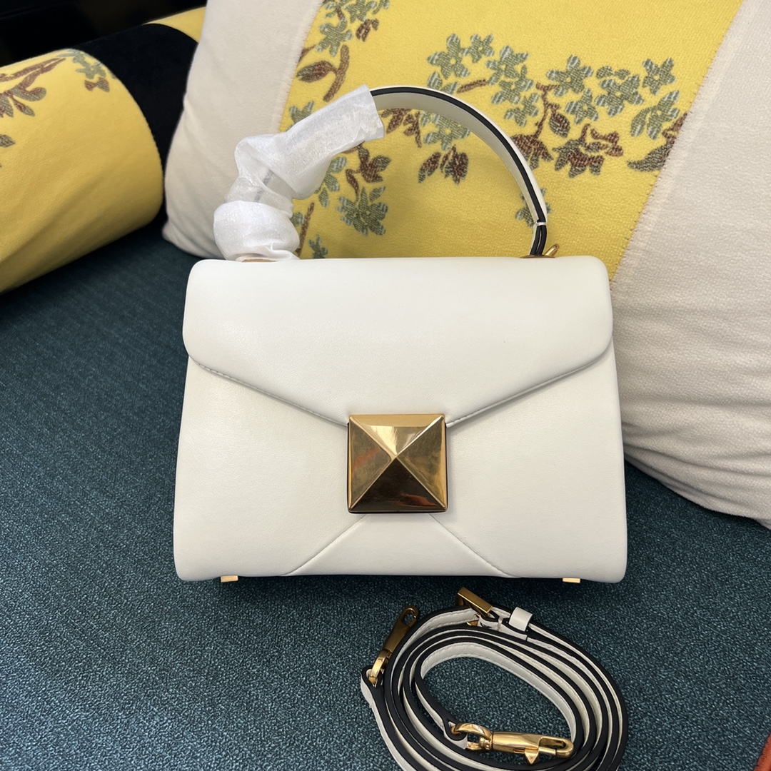Valentino Garavani Mini One Stud Leather Top Handle Bag white