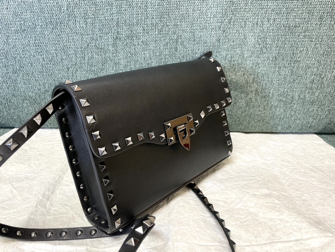 Valentino Small Rockstud Grainy Calfskin Crossbody Bag for Woman in black