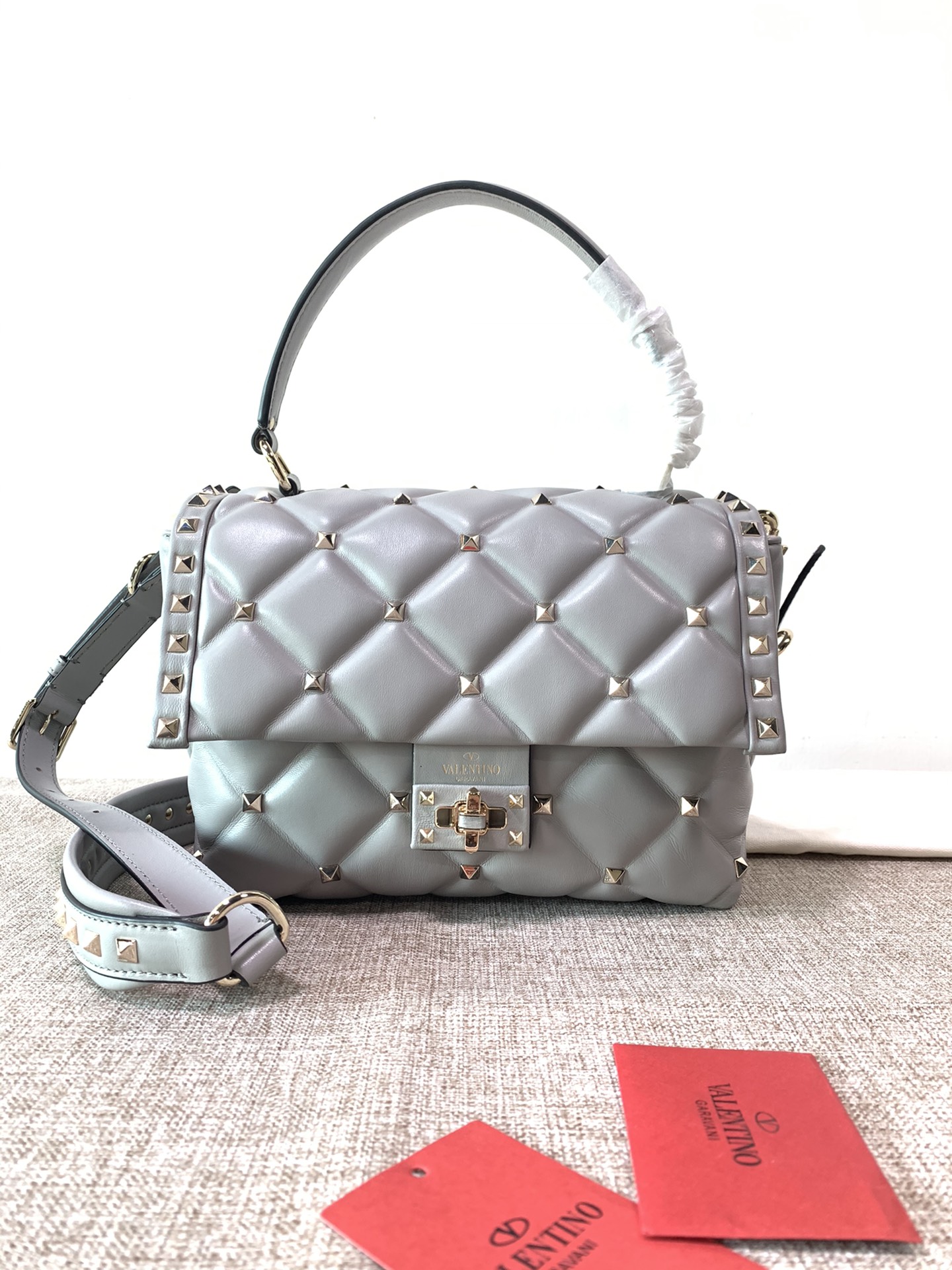 Valentino Medium Candystud Top Handle Bag – Grey Handle