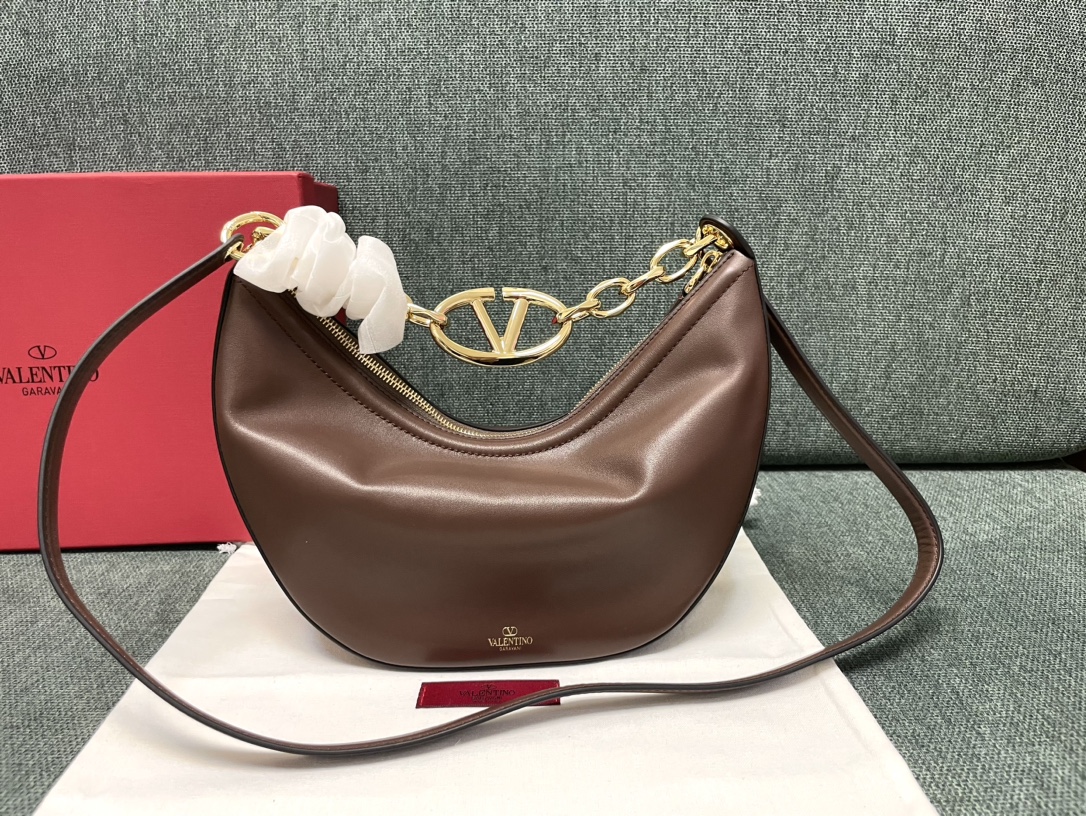 Valentino Garavani Vlogo Moon Mini Hobo Leather Bag – Brow