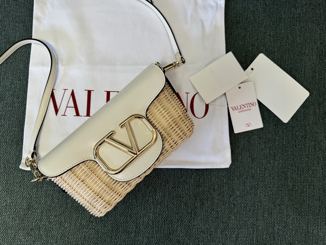 Valentino Garavani Loco VLOGO Flap Straw Shoulder Bag