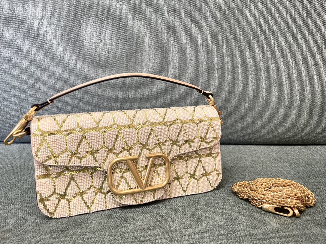 VALENTINO GARAVANI Toile Iconographe Cotton Vlogo Loco Shoulder Bag Natural Ivory 1679360