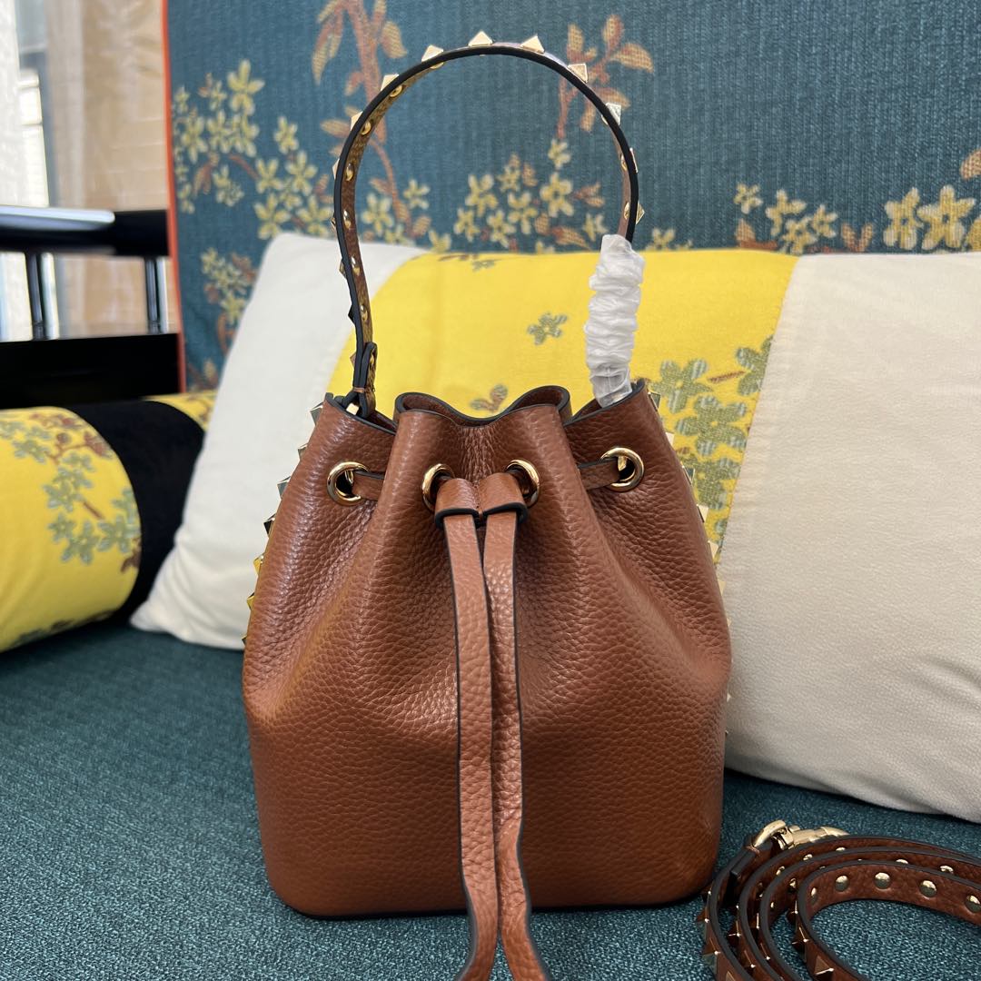 Valentino Garavani Brown “rockstud” Bucket Bag