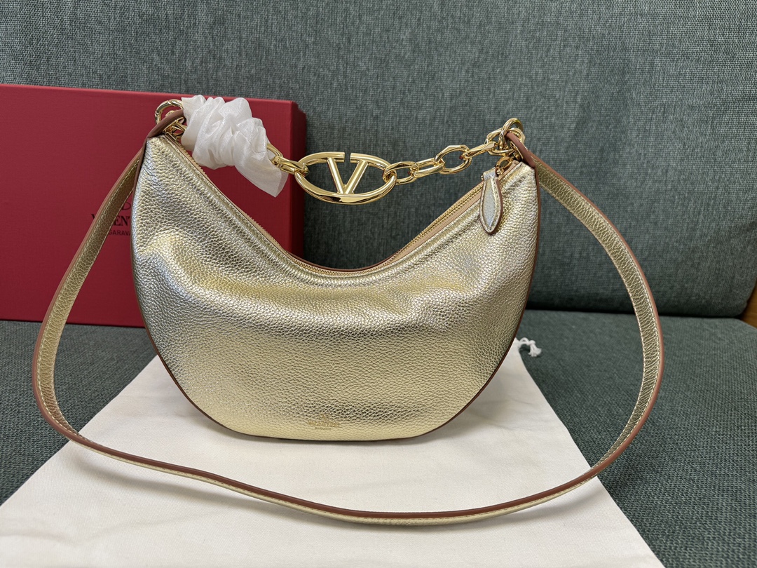 Valentino Garavani VLogo Moon Mini Hobo Bag in Metallic Grai