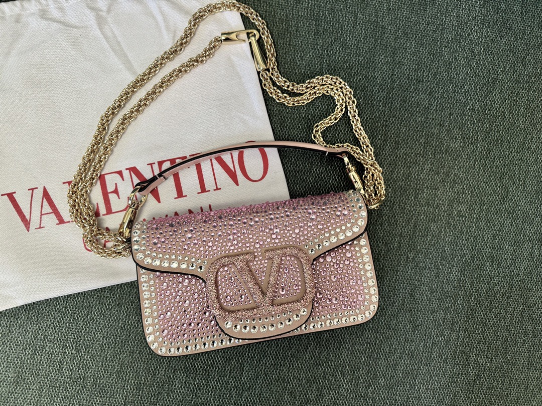 Valentino Small Valentino Garavani Locò Shoulder Bag With Rhinestones for Woman in Crystal/rose