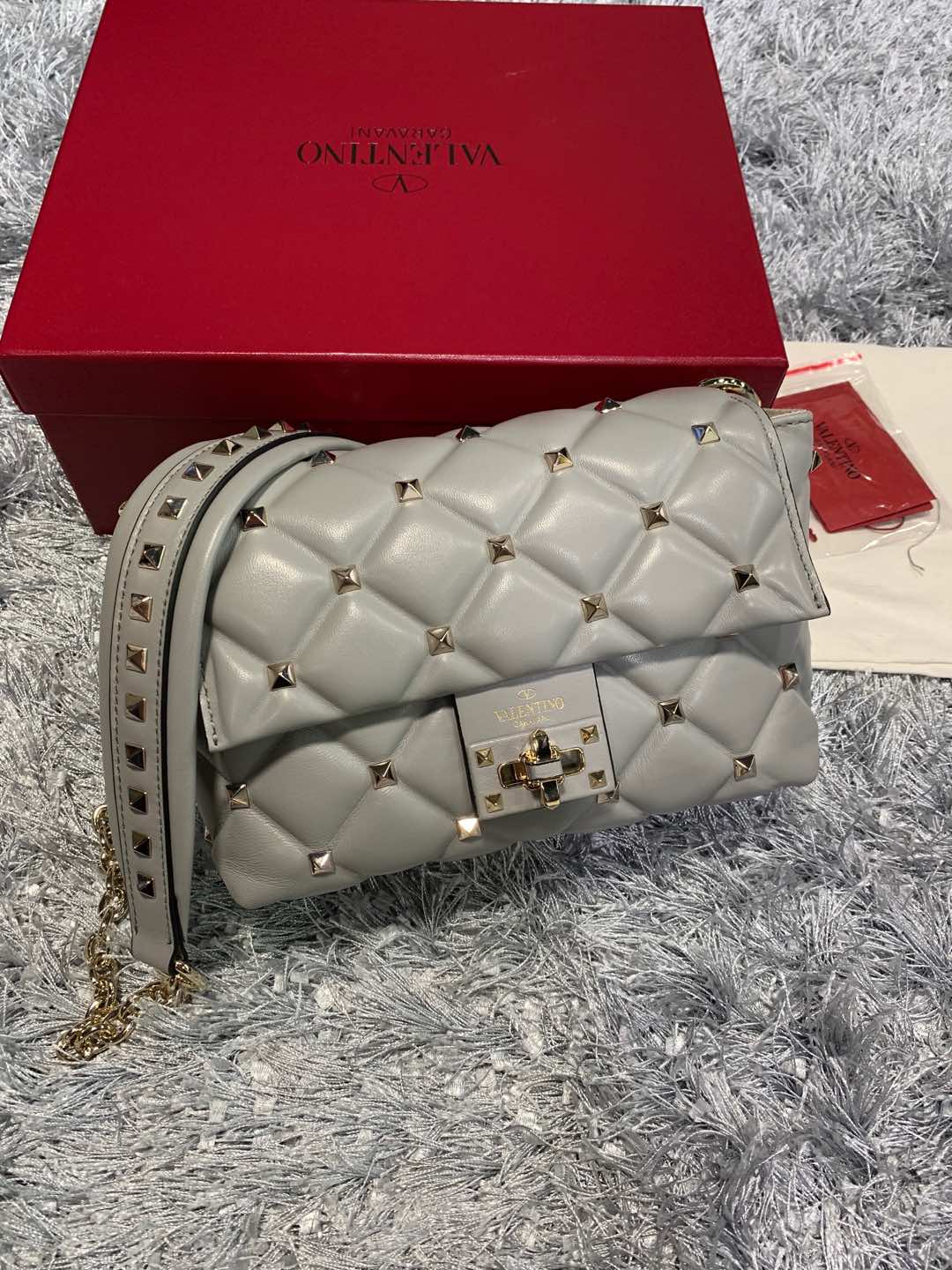 Valentino Leather Candy Stud Shoulder Bag – Grey Shoulder