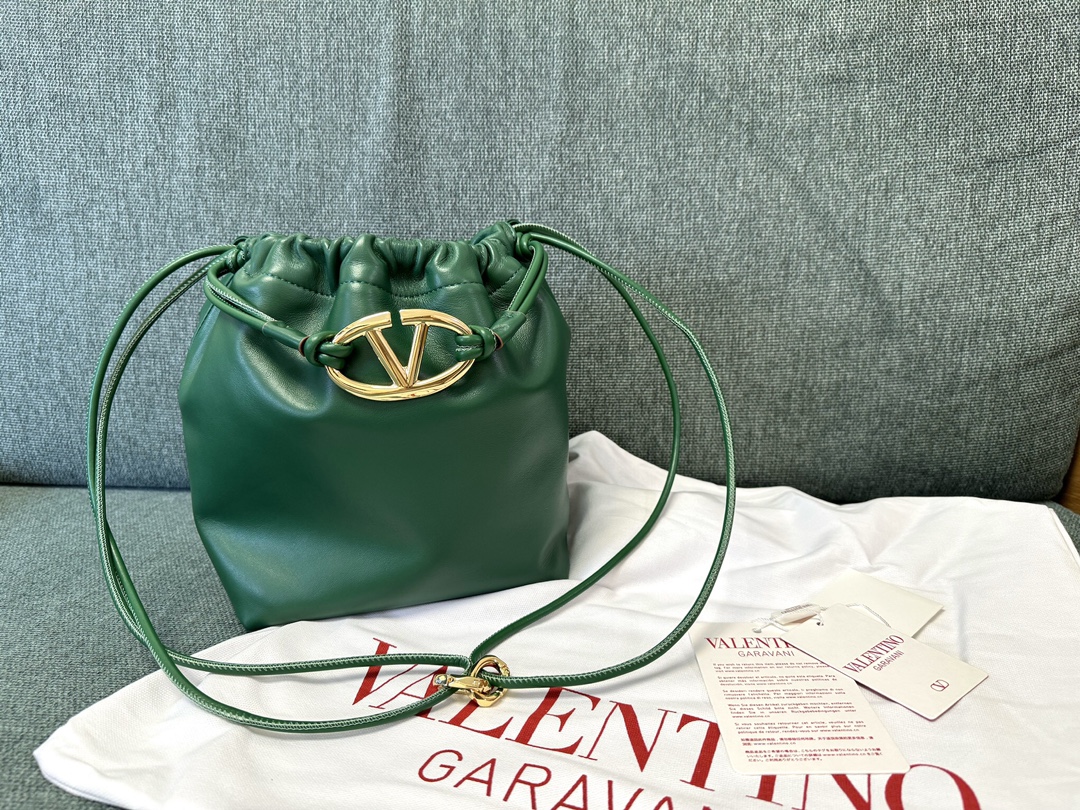Valentino Garavani Vlogo Pouf Mini Bucket Bag – Green