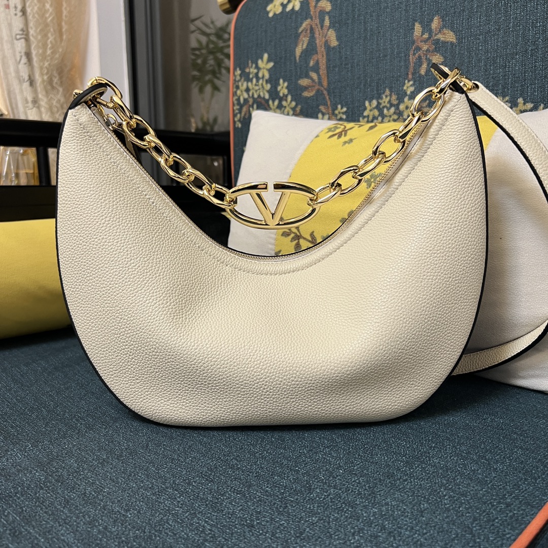 Valentino Vlogo Moon Small Leather Hobo Bag Women’s WHITE