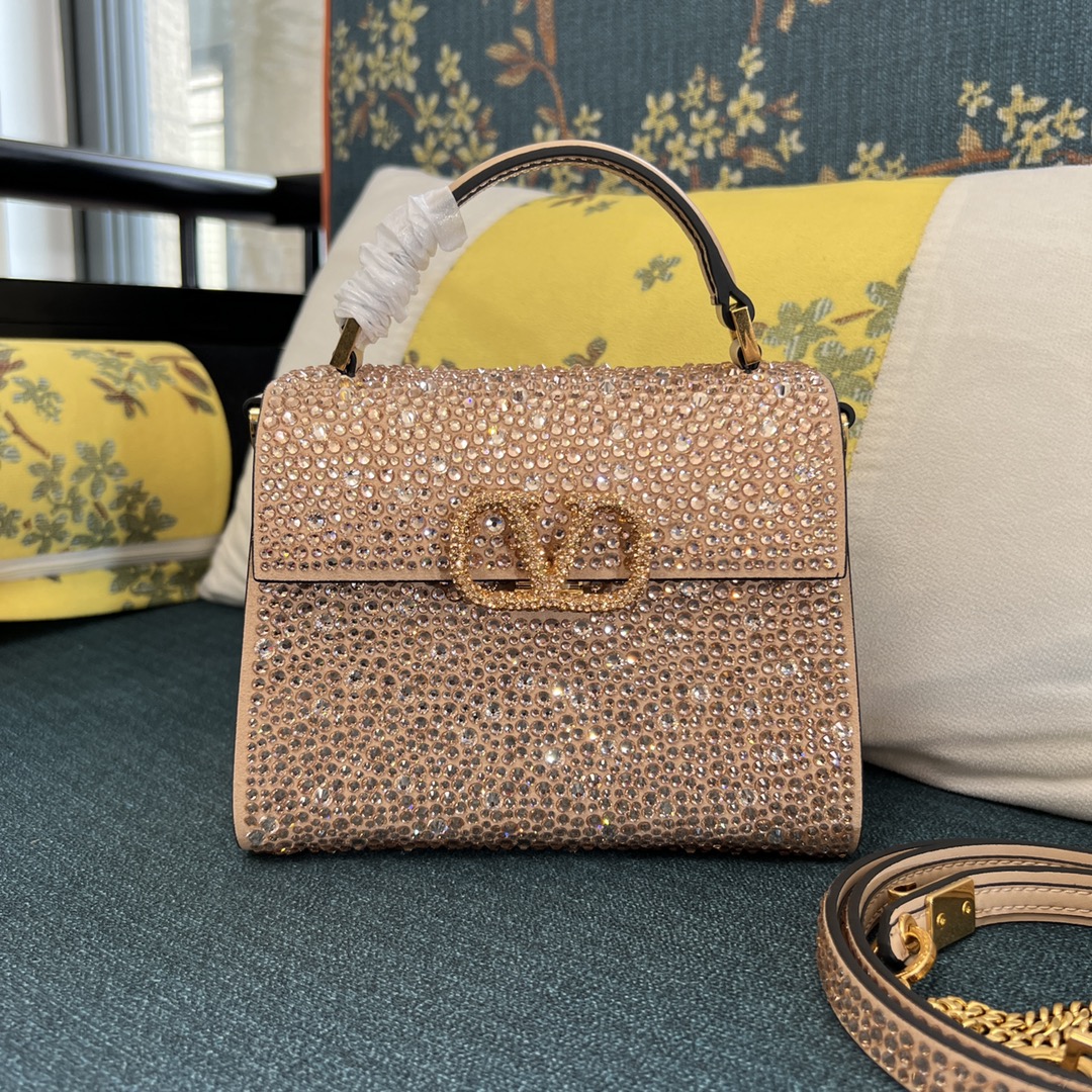 Valentino Garavani VSling Top Handle Bag Crystal Embellishe