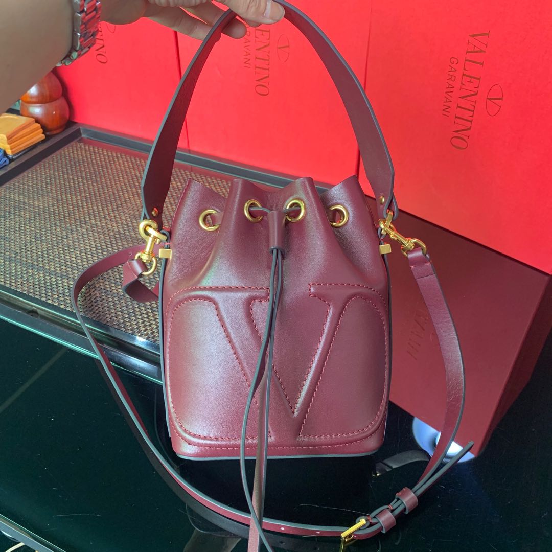 Valentino Burgundy Leather VLogo Bucket Bag Valentino |