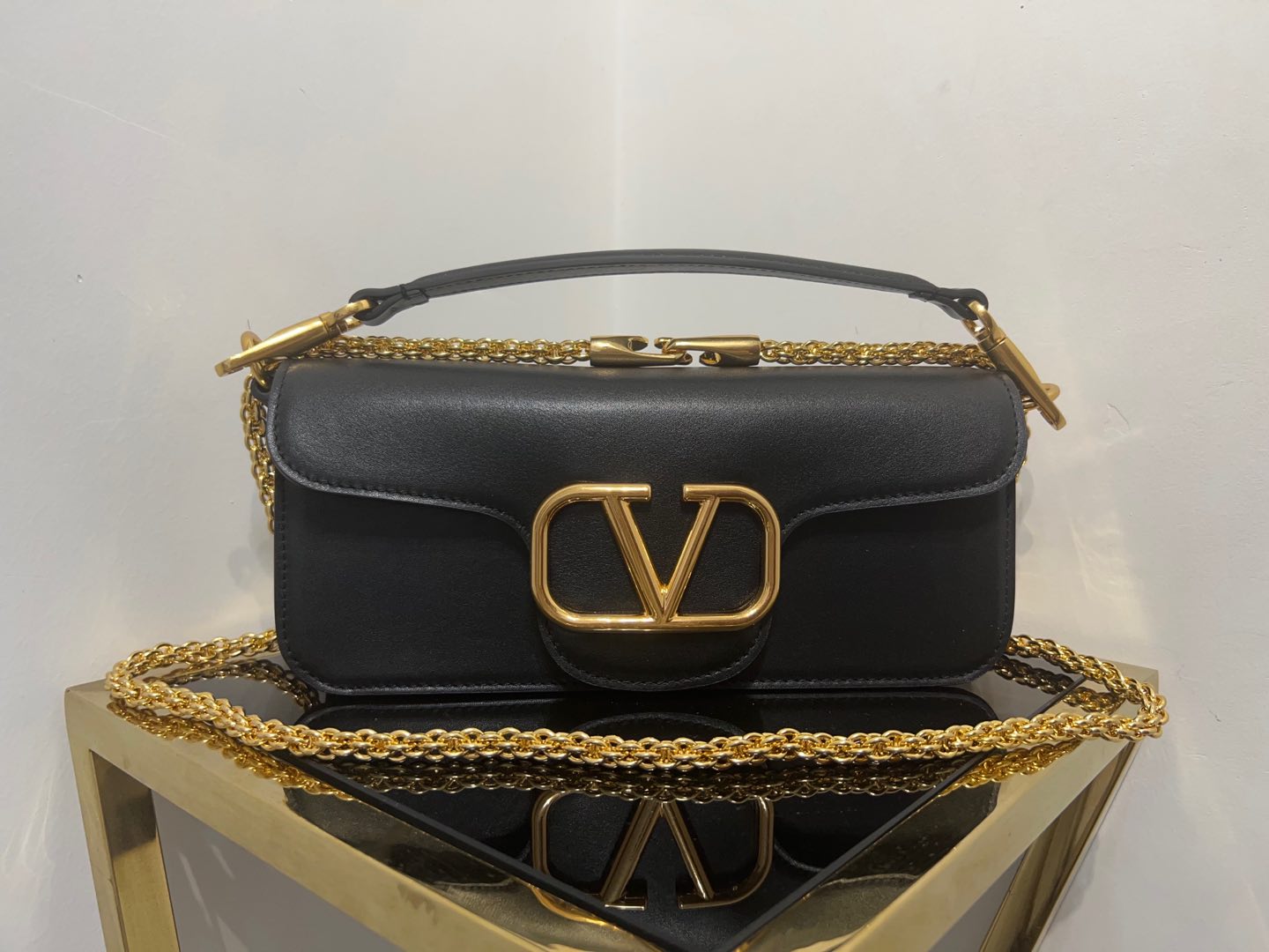 Valentino Garavani VLogo Lambskin Leather Shoulder Bag black