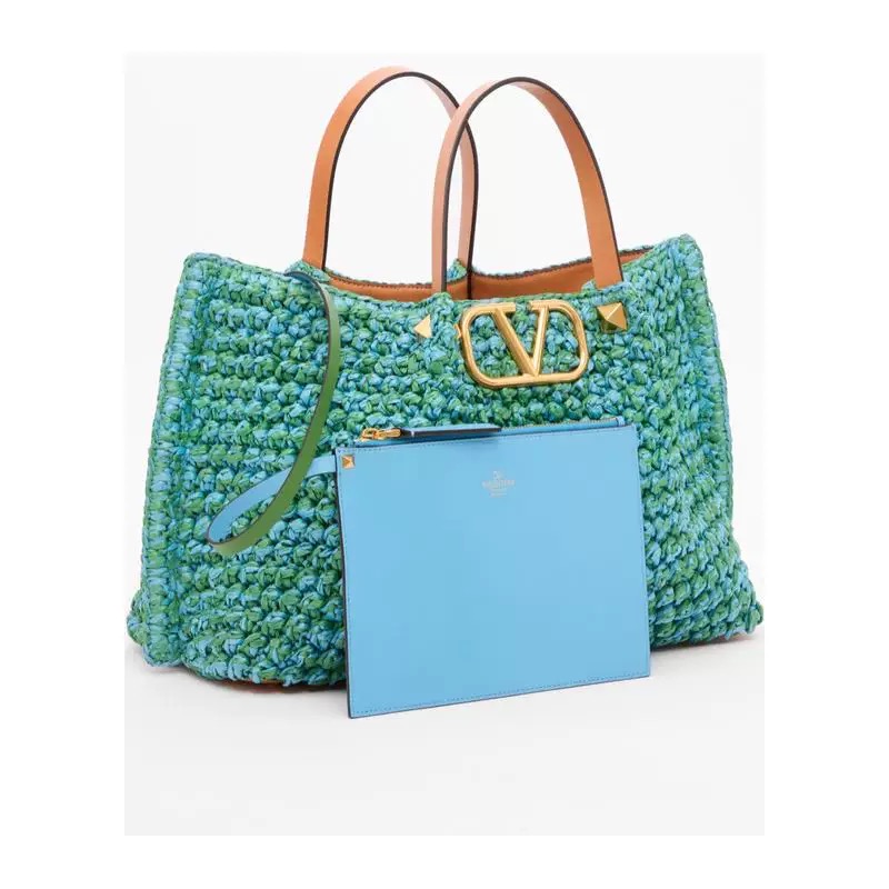 Valentino Garavani Medium Raffia VLogo Signature Tote Bag
