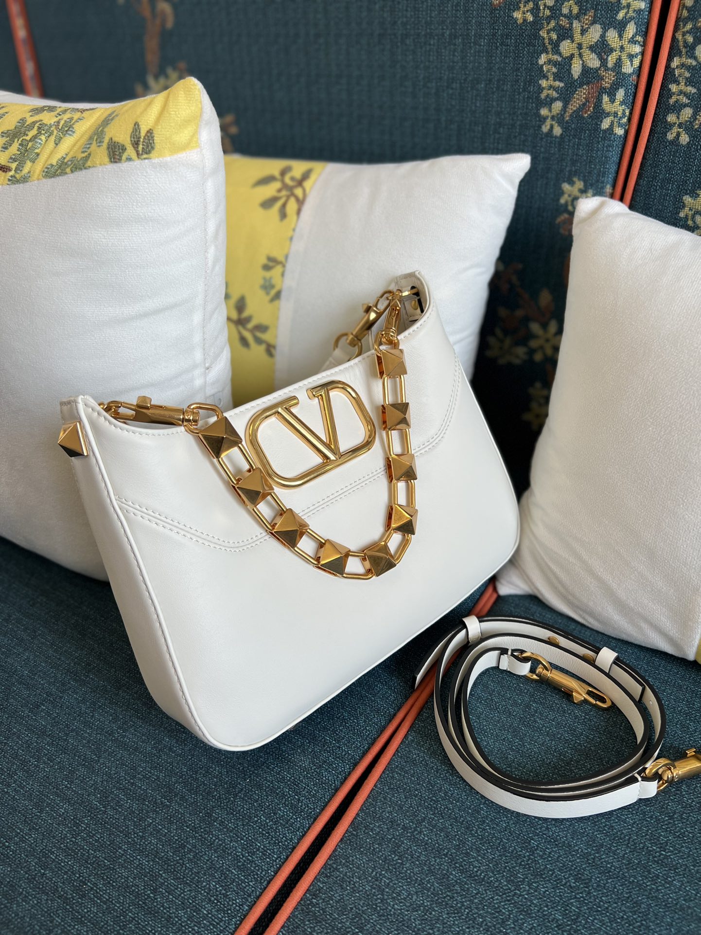 Valentino Garavani Small Rockstud Leather Hobo Bag on