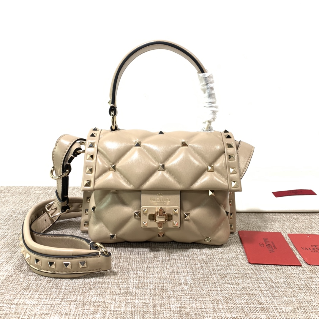 Valentino Pink Leather Medium Candystud Top Handle Bag