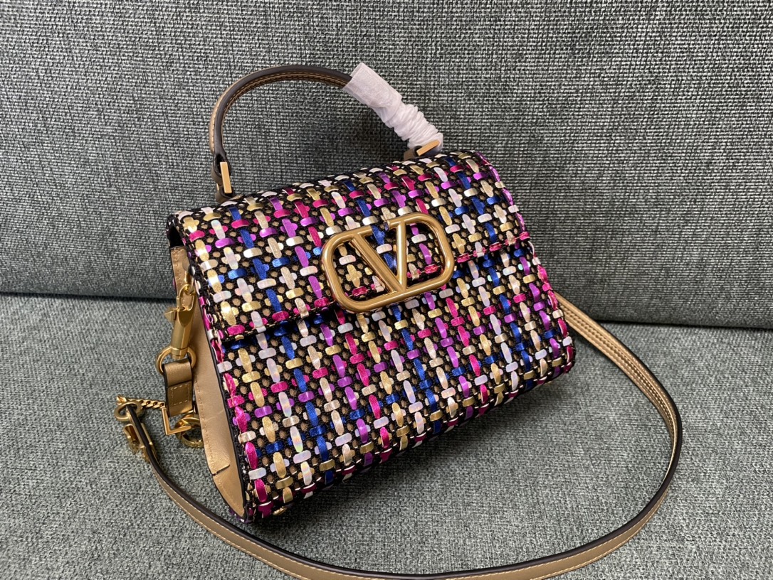 Valentino SMALL VSLING HANDBAG IN WOVEN METALLIC NAPPA