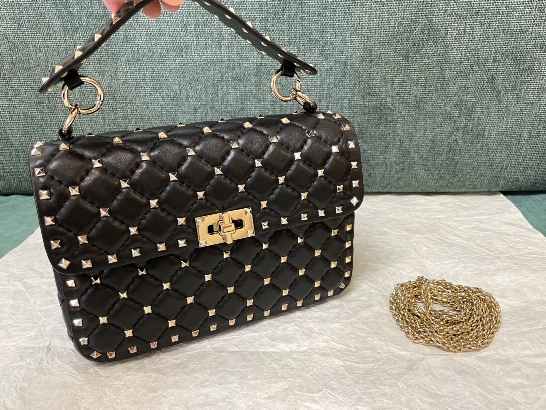 Valentino Small Nappa Rockstud Spike Bag for Woman in Black |
