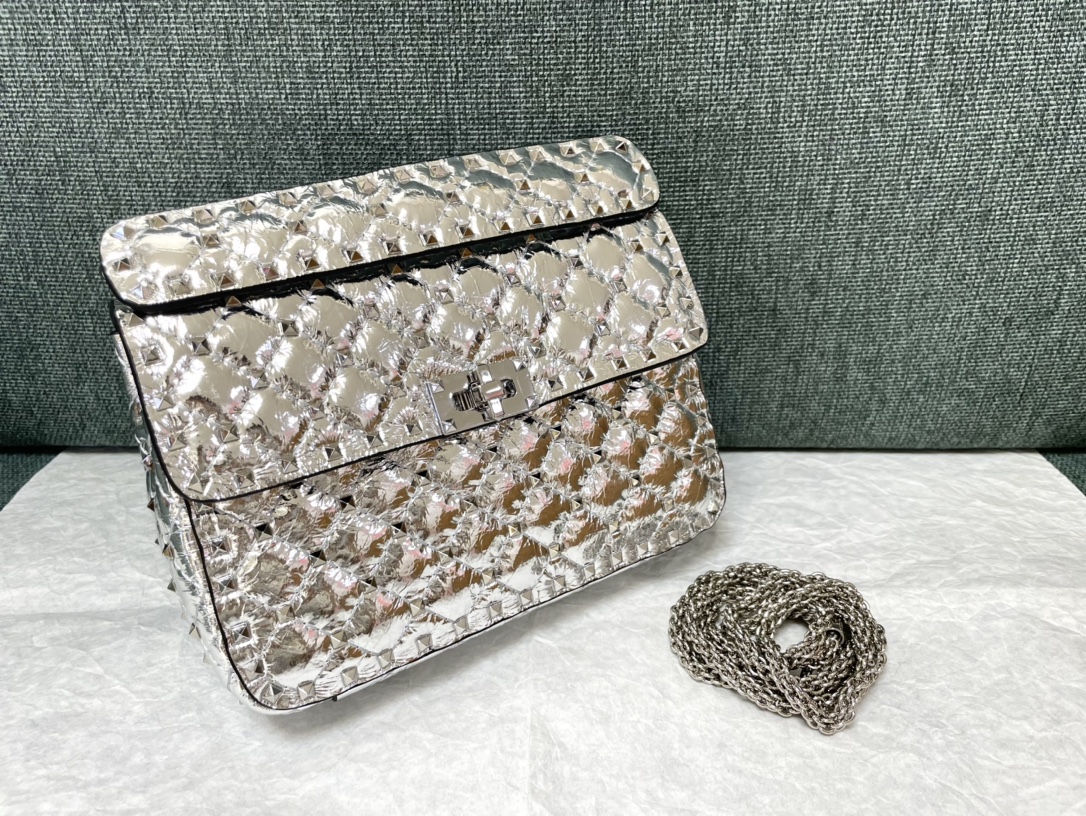 Valentino Rockstud Spike Metallic Shoulder Bag – Metallic
