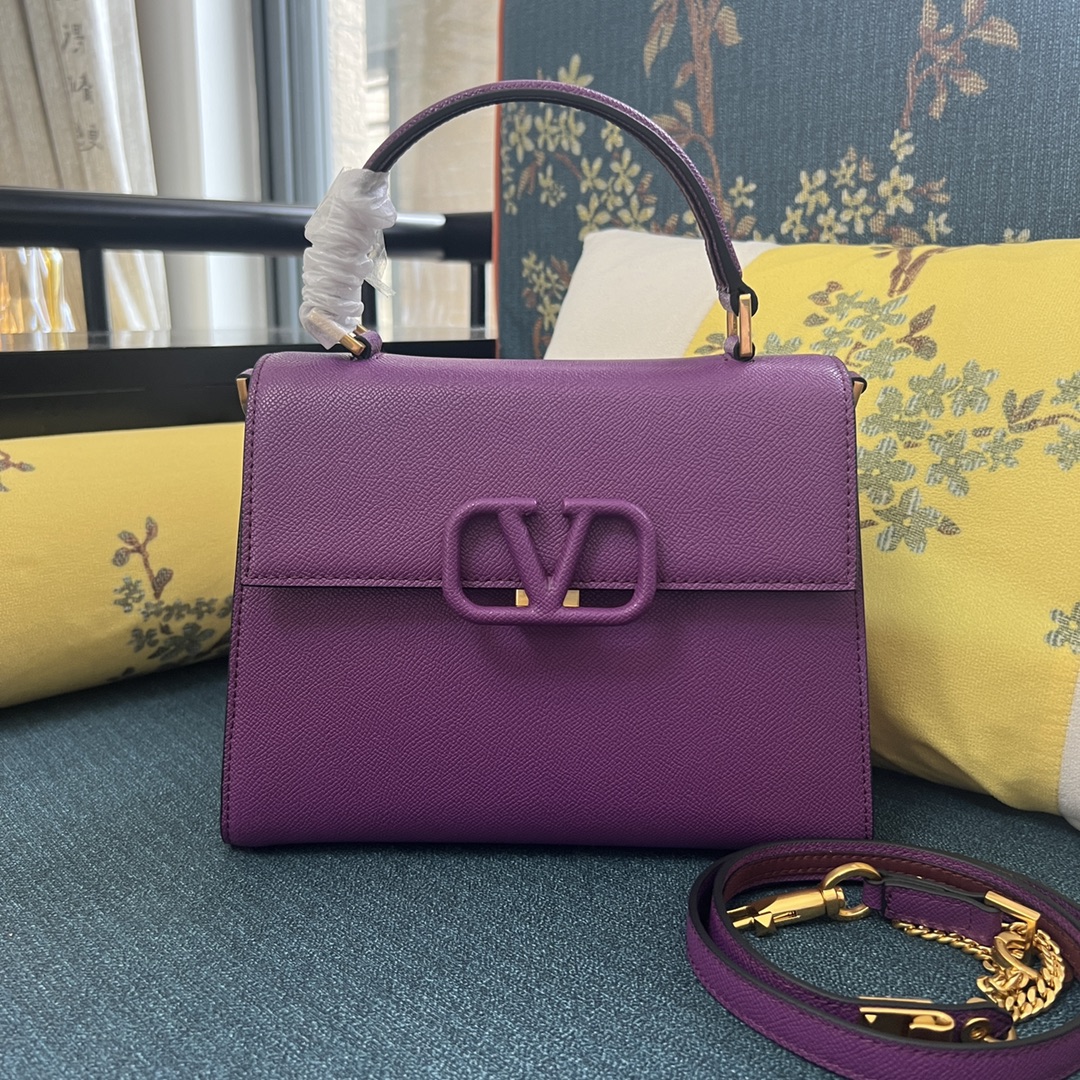 Valentino Purple Leather Small VSling Top Handle Bag Valentin