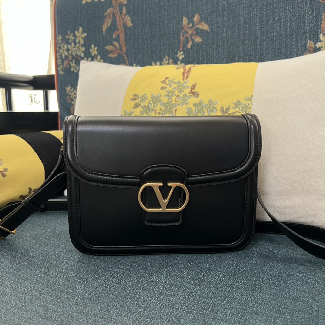 Valentino Garavani 9 to 5 Flap Leather Saddle Crossbody Bag BLACK