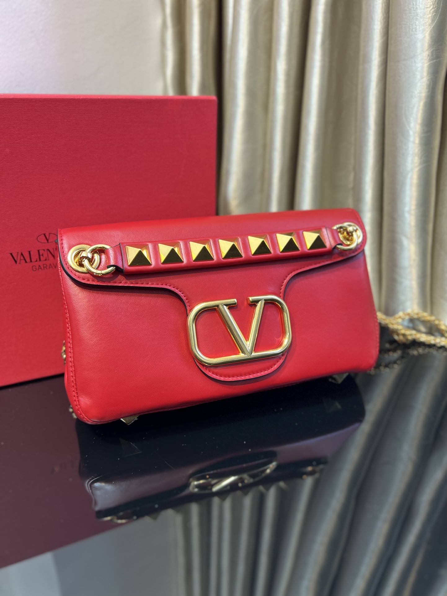 bag red Valentino Stud Sign Nappa Shoulder Bag