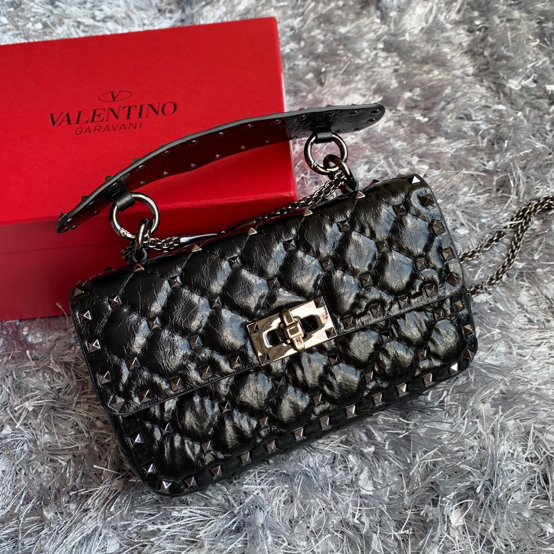 Valentino Garavani Rockstud Spike Black Leather ref.545528