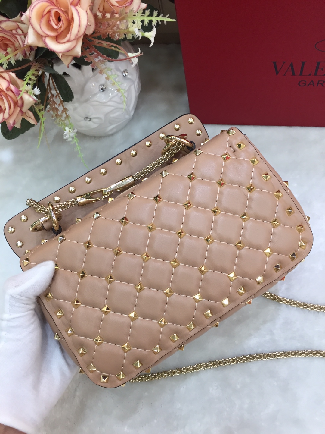 Valentino Small Nappa Rockstud Spike Bag for Woman in Light Ivory