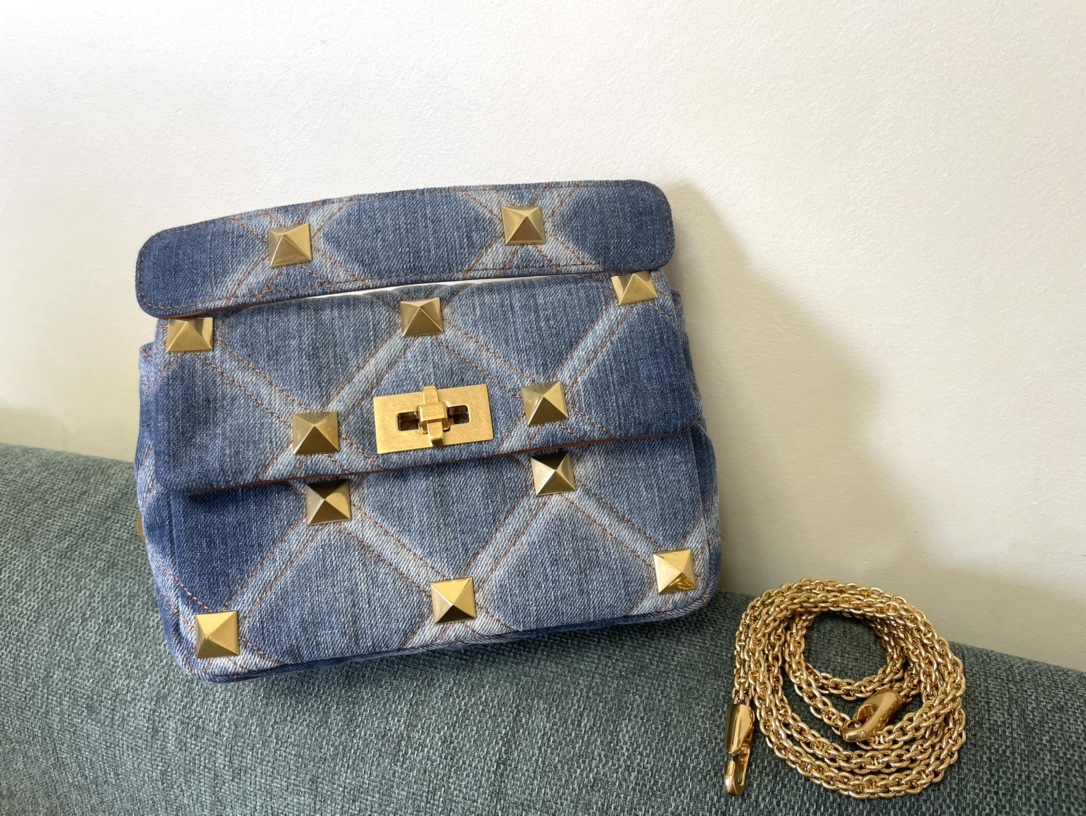 Valentino Denim Roman Stud Shoulder Bag – Blue Shoulder
