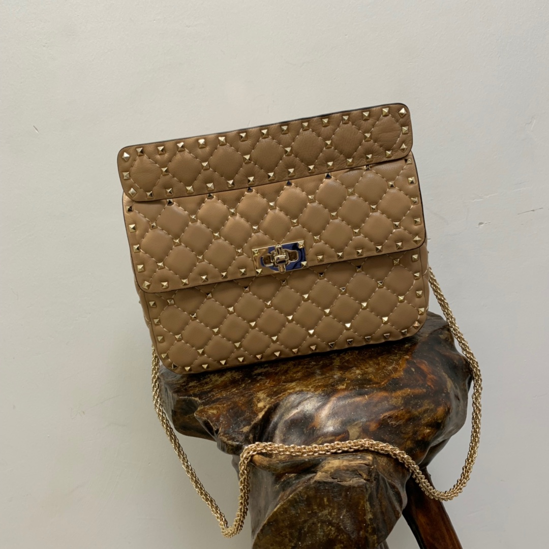 Valentino Garavani Rockstud Shoulder Bag Brown Leather