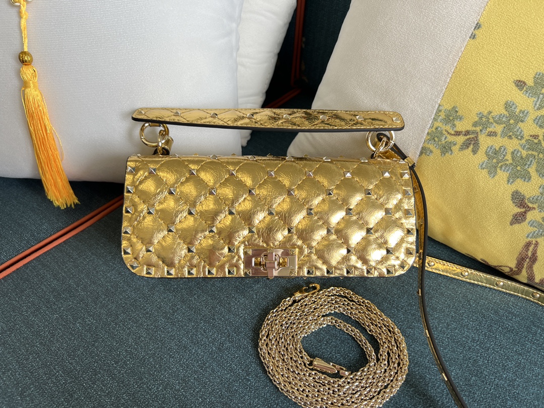 Valentino Garavani Rockstud Spike Shoulder Bag in Star Gold