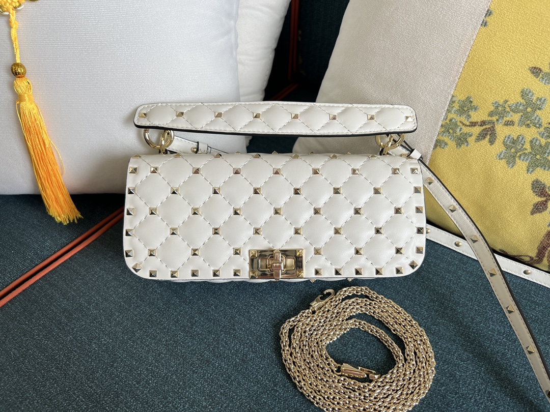 Valentino Rockstud Spike Shoulder bag Ivory New  WHITE