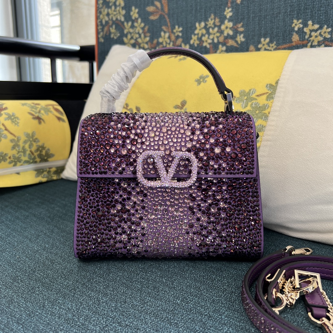Valentino Purple Suede Crystal Embellished Mini VSling Top Handle Bag | eBay