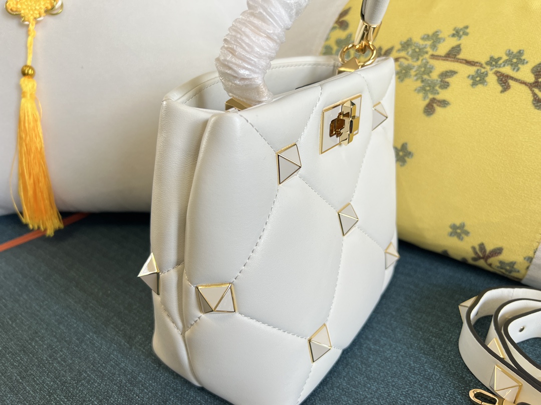 Valentino Garavani Small Roman Stud The Handle Bag | White