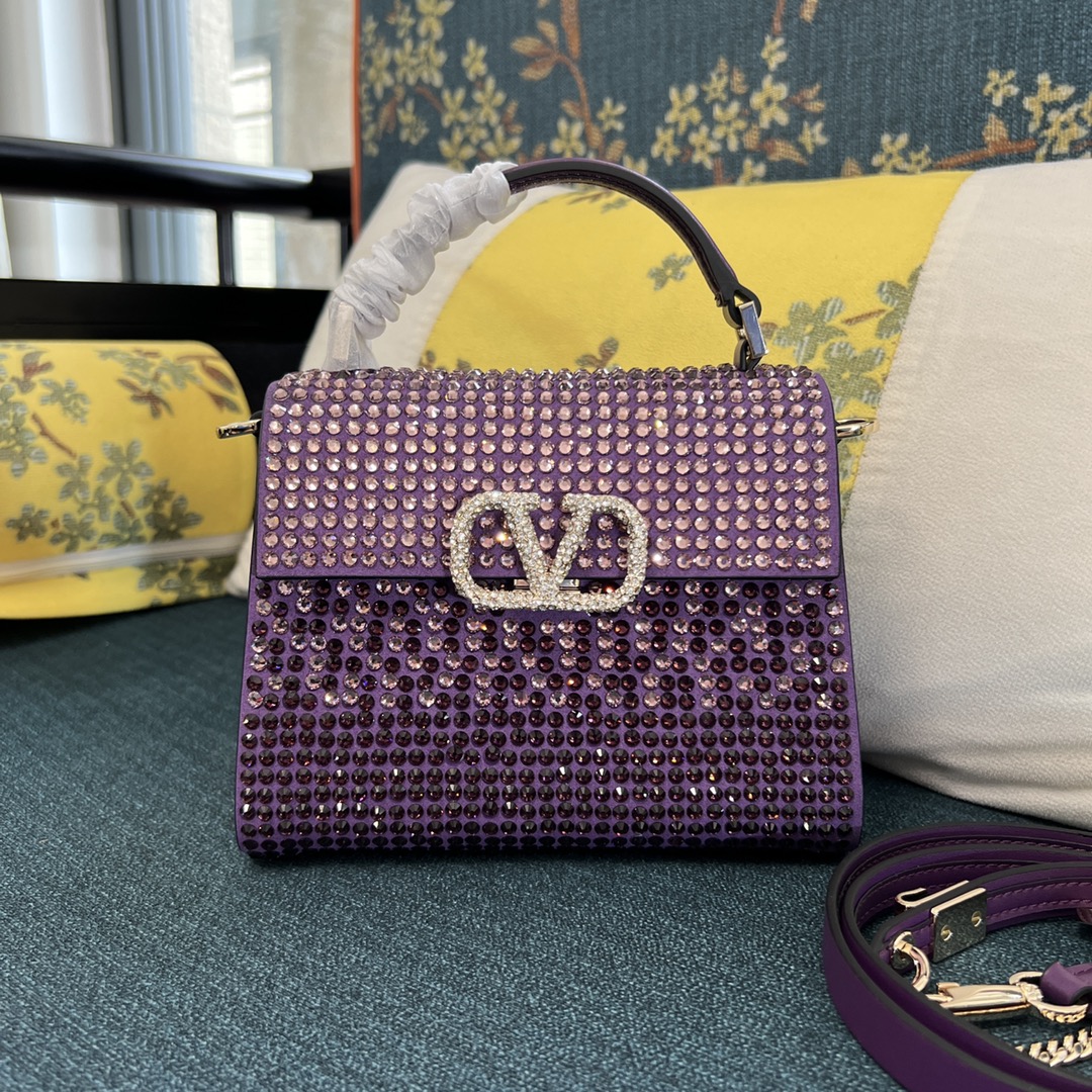 Valentino Garavani VSling Top Handle Bag Crystal Embellishe