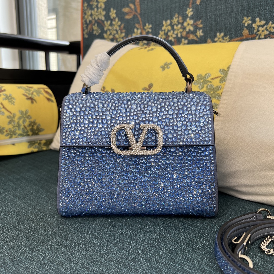 Valentino Mini Vsling Denim Handbag With Rhinestones for Woman in Denim | Valentino IN