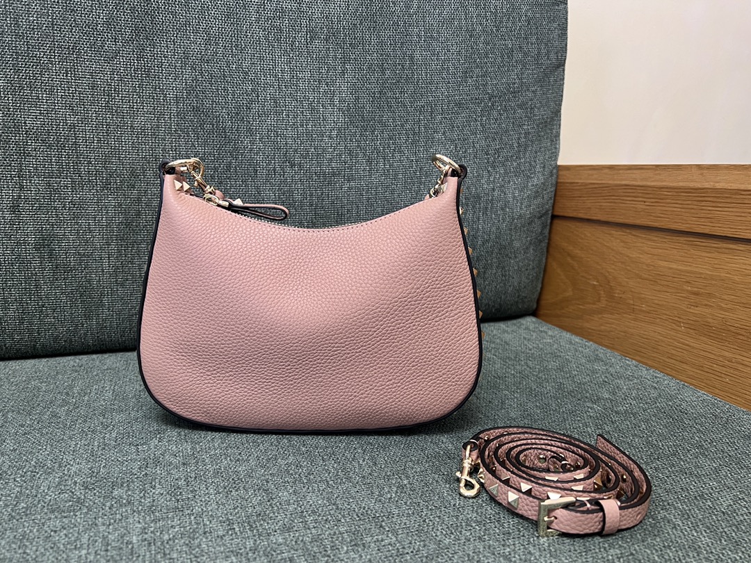 Valentino Rockstud Grainy Calfskin Small Hobo Bag Water
