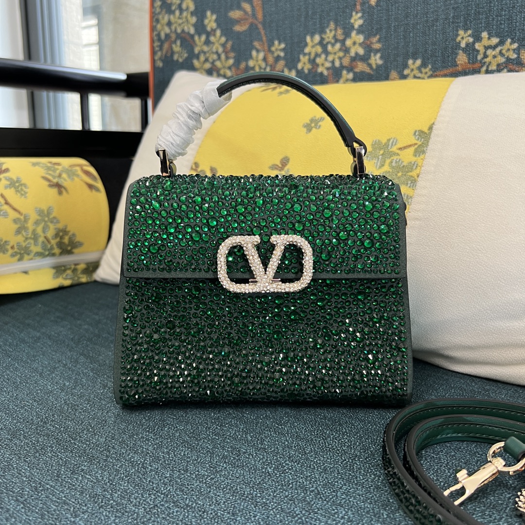 Valentino Small Crystal V Sling Handle Bag – Green Handle Valentino 00899