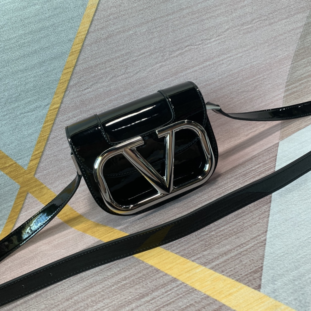 Valentino Black Vlogo Patent Leather Crossbody Bag
