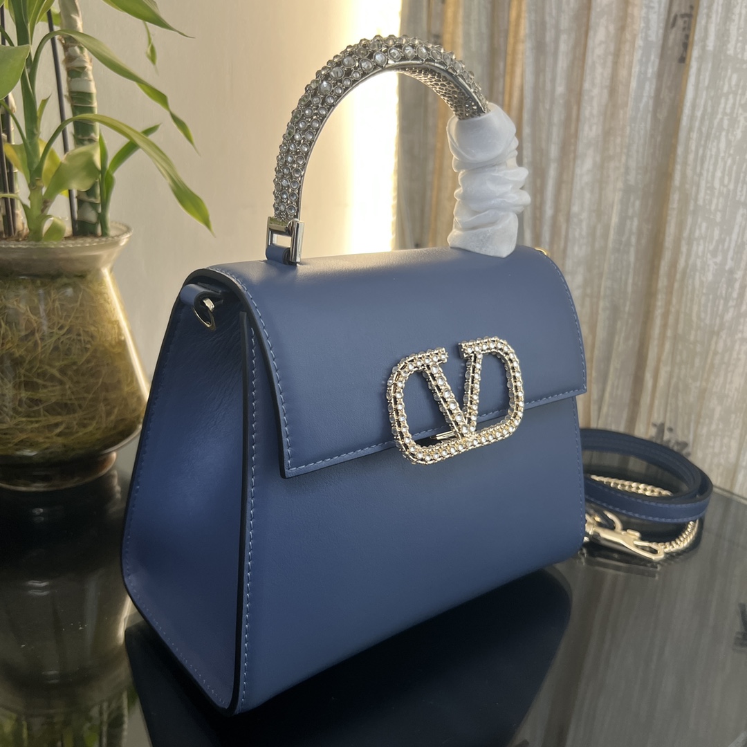 VALENTINO GARAVANI Calfskin Crystal Small VSling Top Handl