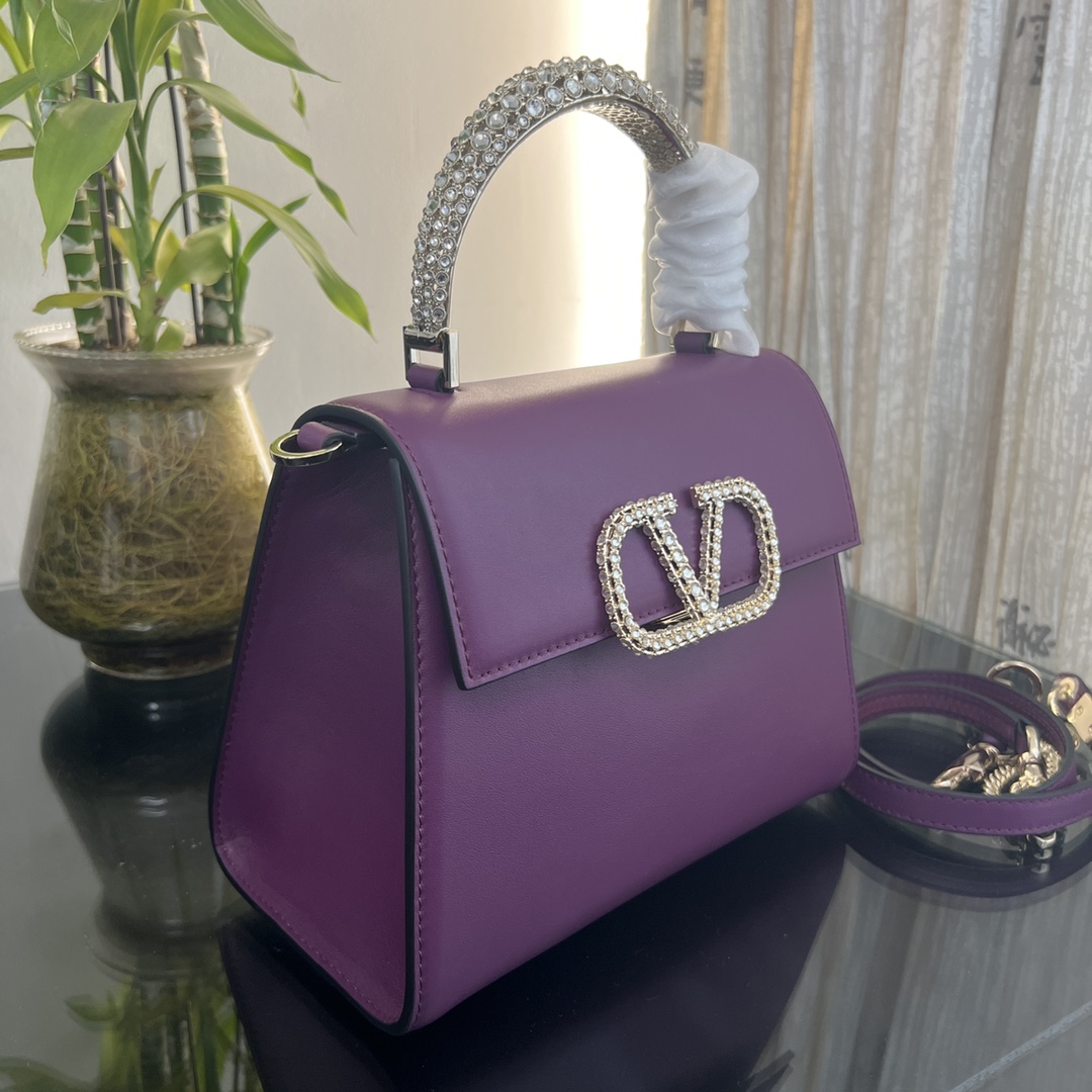 Valentino Garavani Vsling Crystal-embellished Leather Tote Bag In Purple
