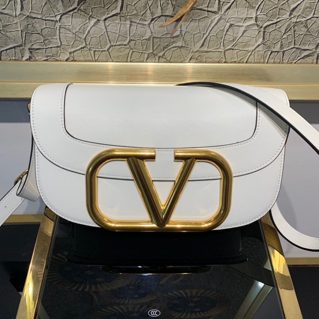 Valentino White Vlogo Supervee Medium Shoulder Bag