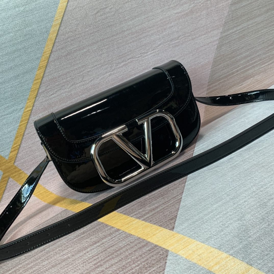 Valentino Black Vlogo Patent Leather Crossbody Bag