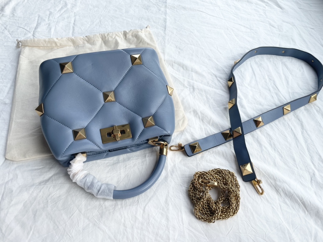 Valentino Roman Stud Small Handle Bag – Blue Handle Bags