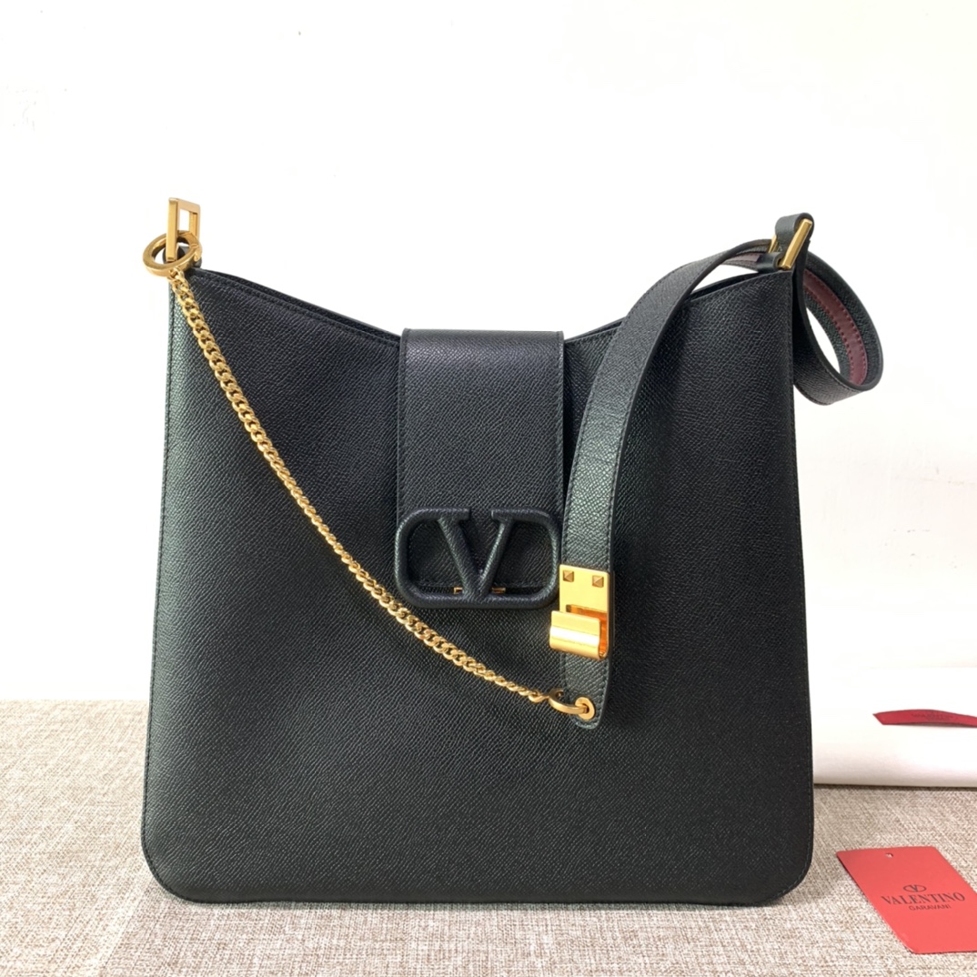 Valentino Black Leather VLogo Shoulder Bag Valentino
