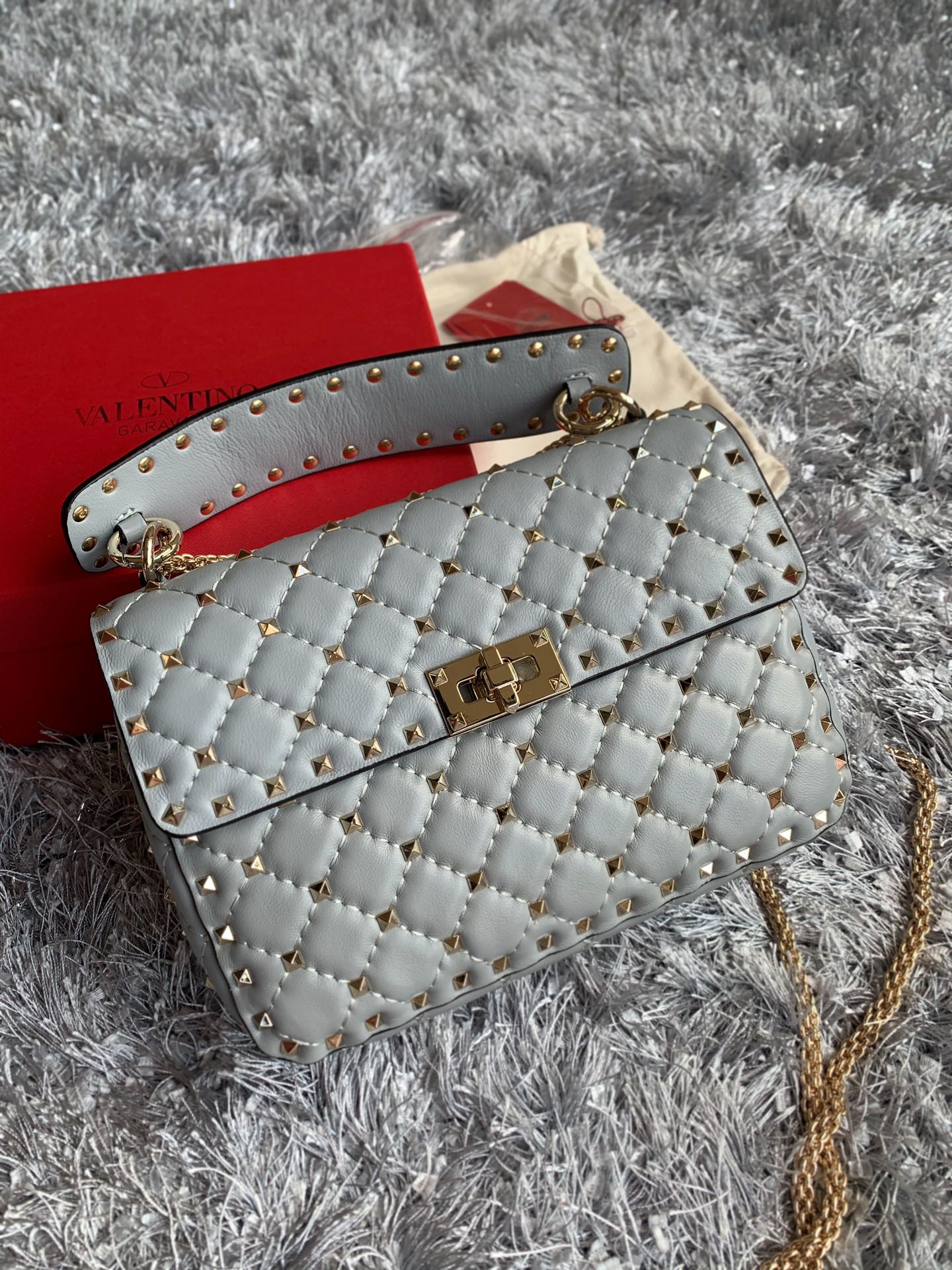 Valentino Rockstud Spike Flap Shoulder Medium/Large Gray